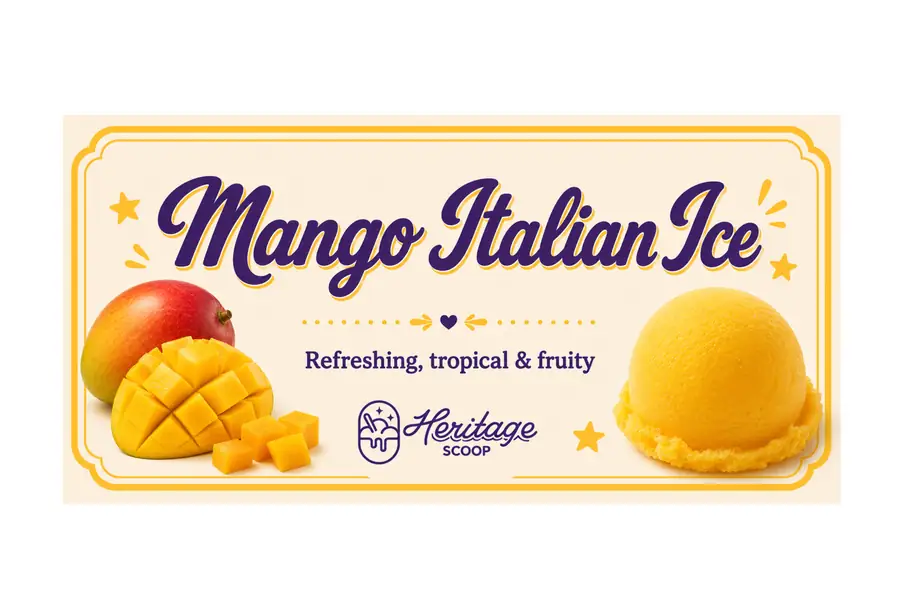 Mango Italian Ice at Heritage Scoop in Prosper, Texas